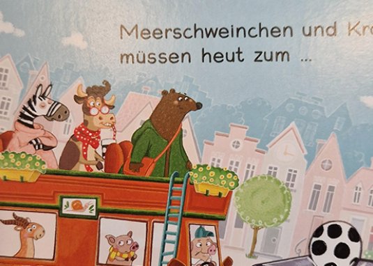 Zebra, Nilpferd und Gazelle laufen schnell zur Halstestelle Kinderbuch Vorlesebuch ab 2 Jahren