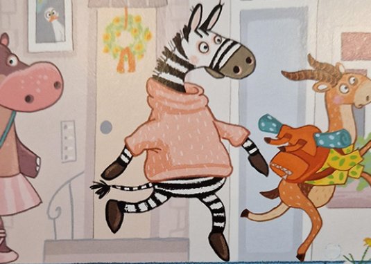 Zebra, Nilpferd und Gazelle laufen schnell zur Halstestelle Kinderbuch Vorlesebuch ab 2 Jahren